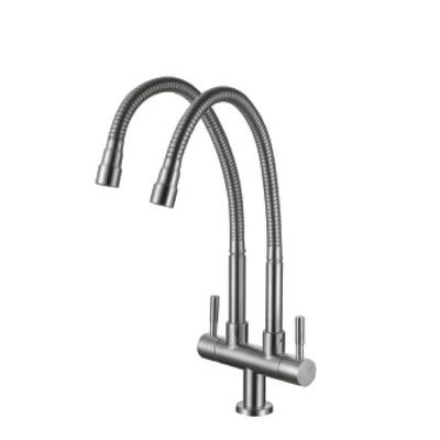 ERN 2821 PD - (SUS 304) FLEXI DOUBLE PILLAR SINK TAP - MATT