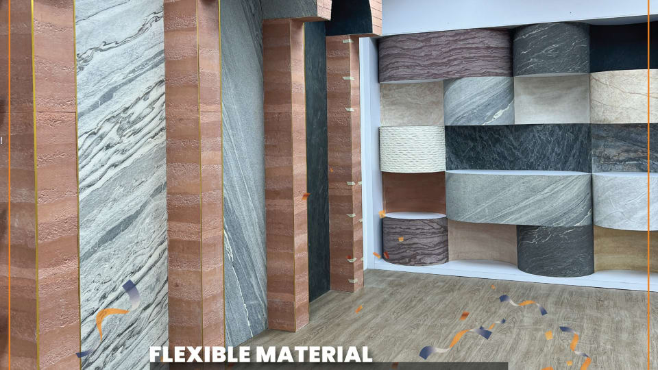 Flexible material such as stone decor display at Jubin BMS Puchong Kinrara showroom